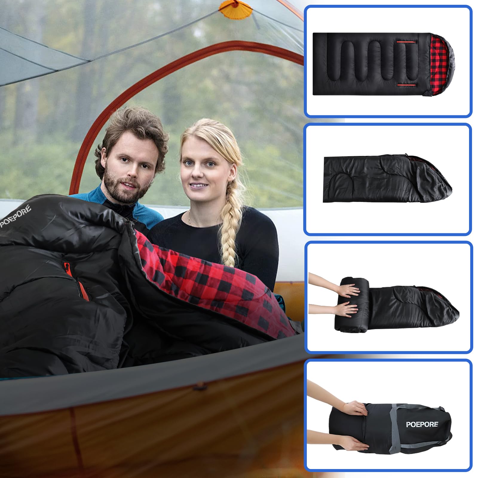 Saco de dormir de franela de algodón de 0 grados para clima frío para adultos, XXL, saco de dormir portátil para 4 estaciones, impermeable, con saco de compresión