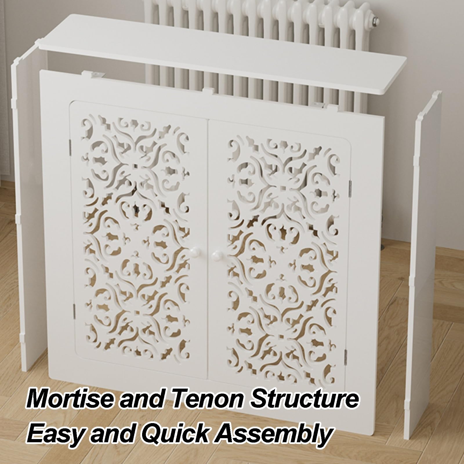 Cubre Radiadores Blanco Moderna Cubreradiador para el Hogar con Estante Superior para el Panel de Acceso del Colector de Calefacción por Suelo Radiante con Diseño Hueco(90x100x15cm/35x39x6in)