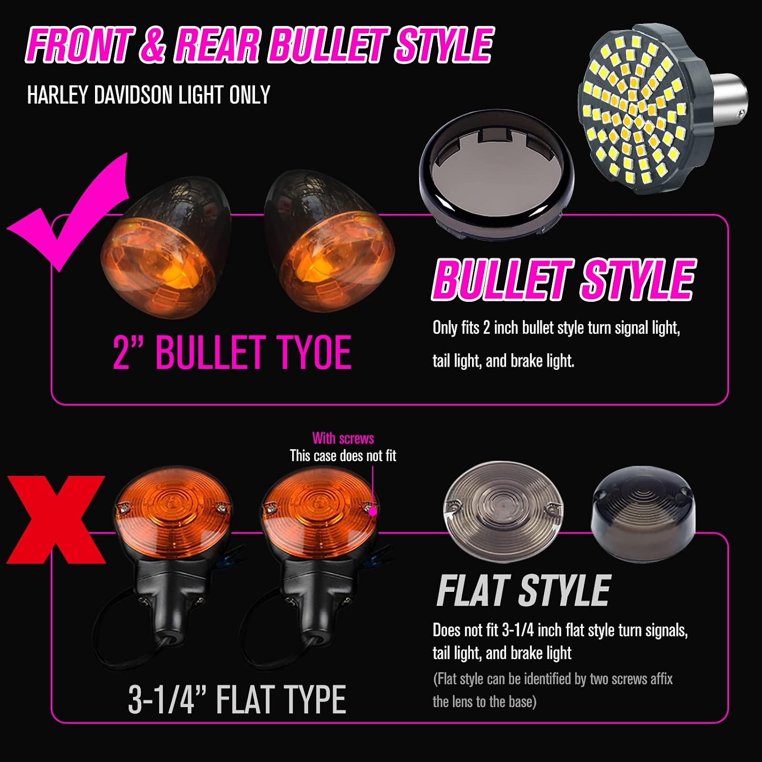 2pcs 1156 LED Rear Turn Signal Lights White,Super Bright 60LEDs 2'' 1156 Motorcycle LED Kits for Motorcycle S oftail Bullet Styled B linker Lamp. (1157/BAY15D White+Amber)