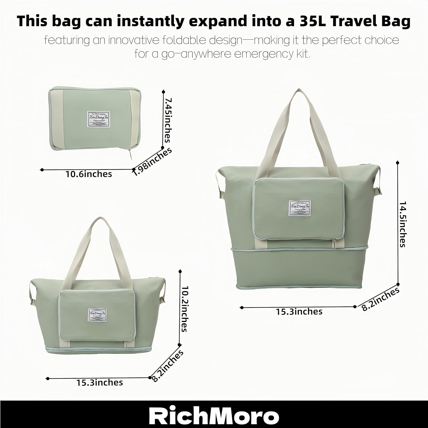 Large Capacity Travel Bag, Foldable Travel Bag, Expandable Travel Duffel Bag,Dry&Wet Separation Sports Duffel Bags Overnight Bag for Women and Man (Light Green)