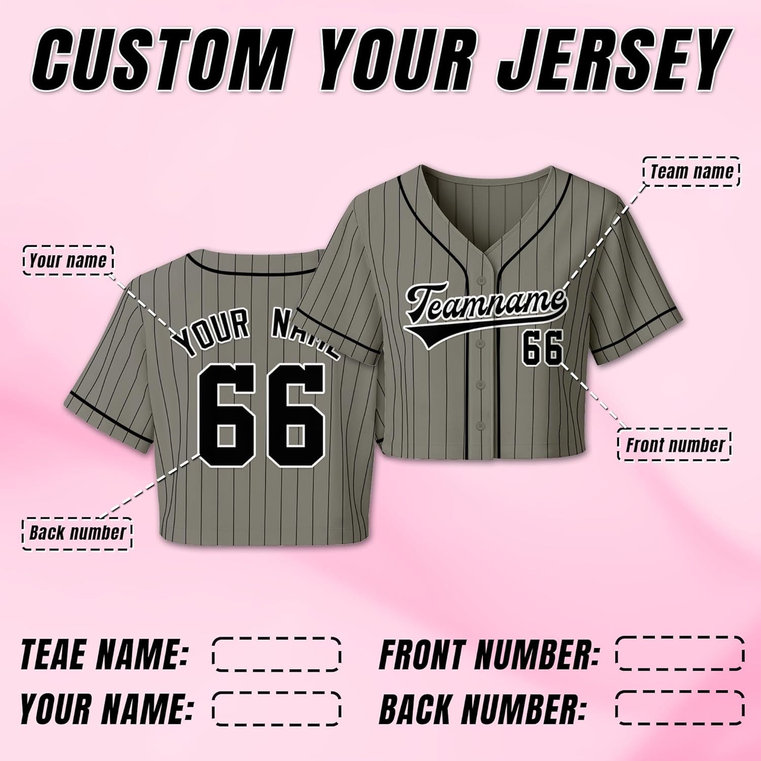 Custom Cropped Baseball Jersey for Women Personalized Team Name Number Crop Shirt for Softball Players Fans Group Outfits - Image 3