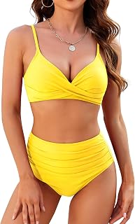 Women High Waisted Bikini Sets Two Piece Swimsuit Push Up Twist Front Ruched Bathing Suit