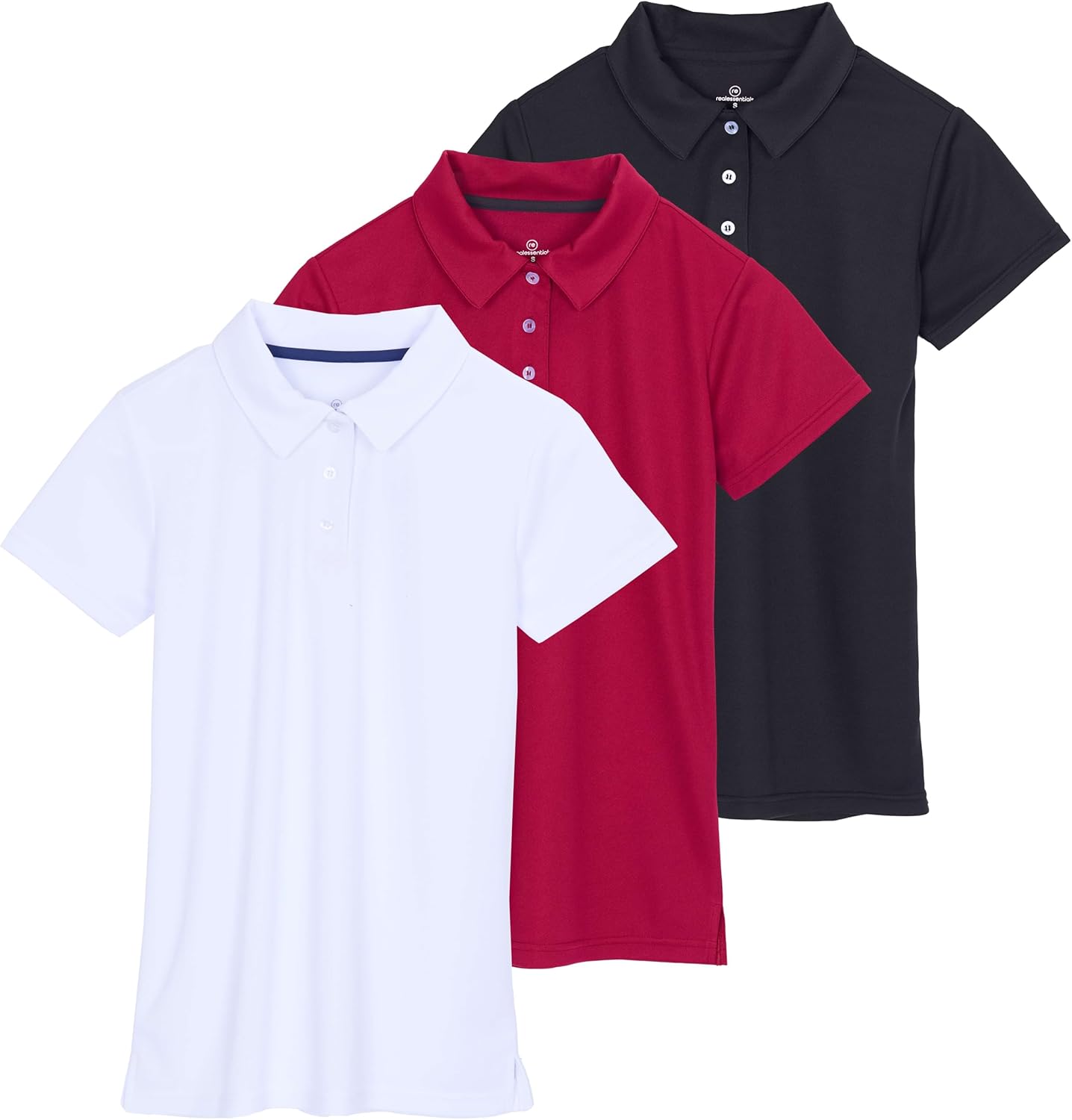 Real Essentials 3 Pack: Womens Short Sleeve Dry-Fit Performance Polo Shirt (Available in Plus)