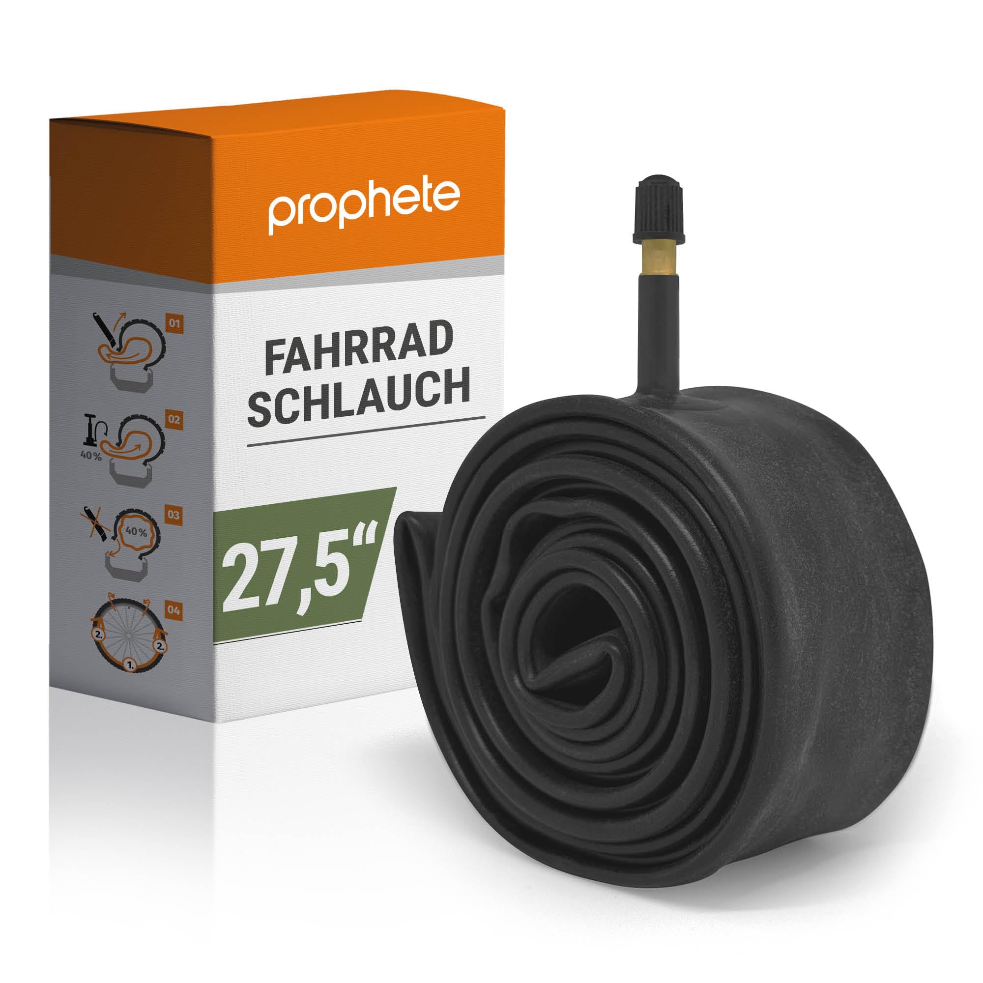 Prophete Fahrradschlauch mit Autoventil, passend für 27,5 x 1,90 bis 27,5 x 2.125 Zoll, ETRTO: (47-559,50-559,54-559,57-559,47-599,50-599,50-599,54-599,57-599)
