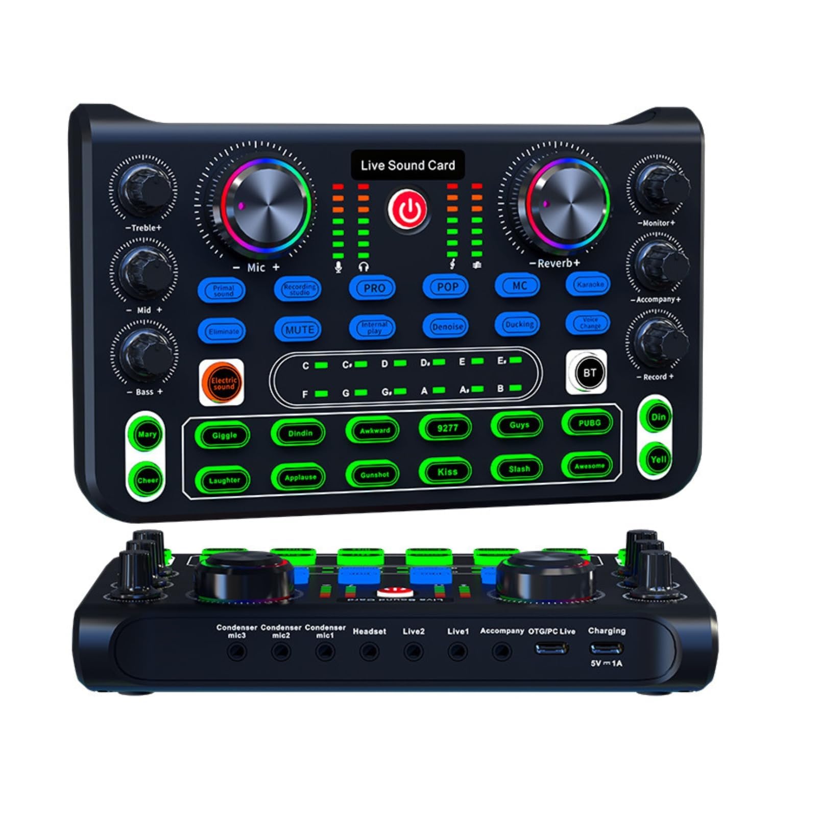 NALACAL Sound Mixer Board, Live Sound Card and Audio Interface Sound Board with Multiple DJ Mixer Effects, Gaming Audio Mixer, Voice Changer, Bluetooth Noise Reduction, Use for Streaming, Podcasting