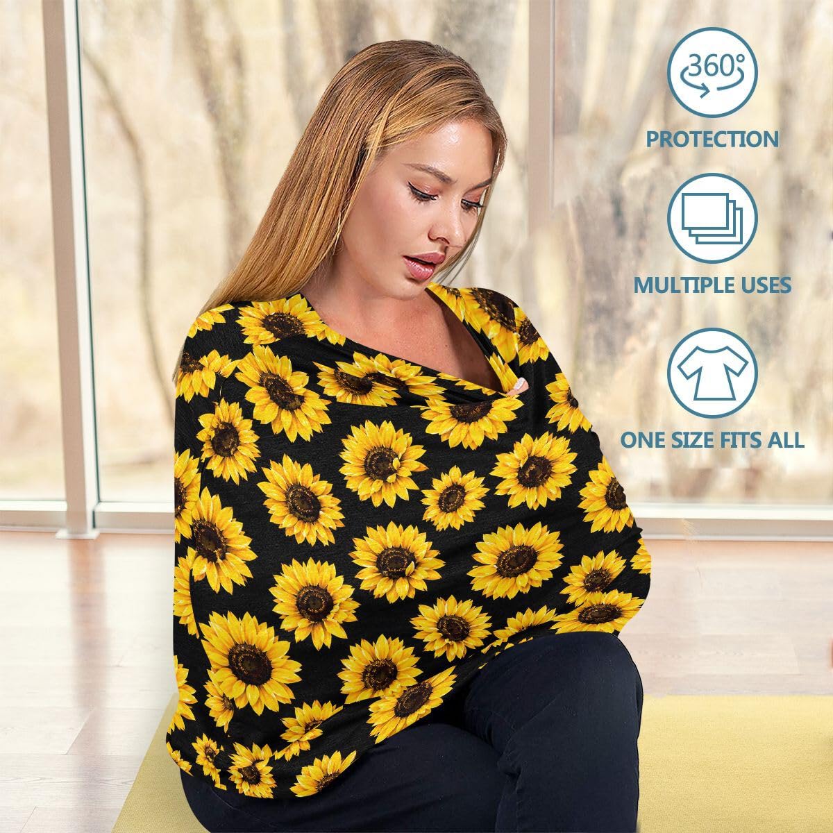 Cubierta de lactancia, suave para el asiento del coche, cubierta de girasol multiusos para el asiento del coche del bebé, cubierta del carrito de la compra, bufanda, manta ligera para cochecito