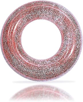 Pool Inflatables Swimming Rings for Adult Teenager, 90/70cm Sequin Inflatable Pool Float Rubber Ring, Blue Flotation Tubes Rings Pool Floaties for Women Summer Beach Party Water Sport