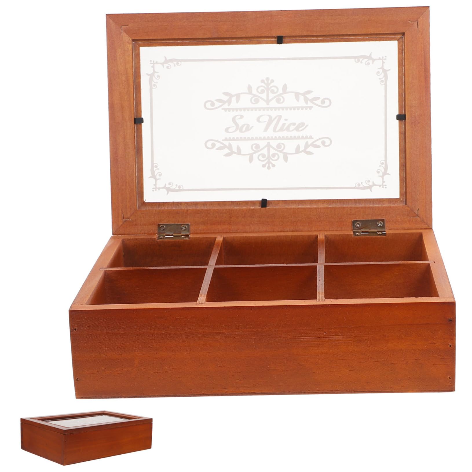 Mobestech Organizzatore Per Bustine Di Tè 6 Scomparti in Legno e Acrilico, Scatola Porta Bustine Da Scrivania Compatta Coperchio Trasparente, Contenitore Multifunzionale Per Cucina e Ufficio