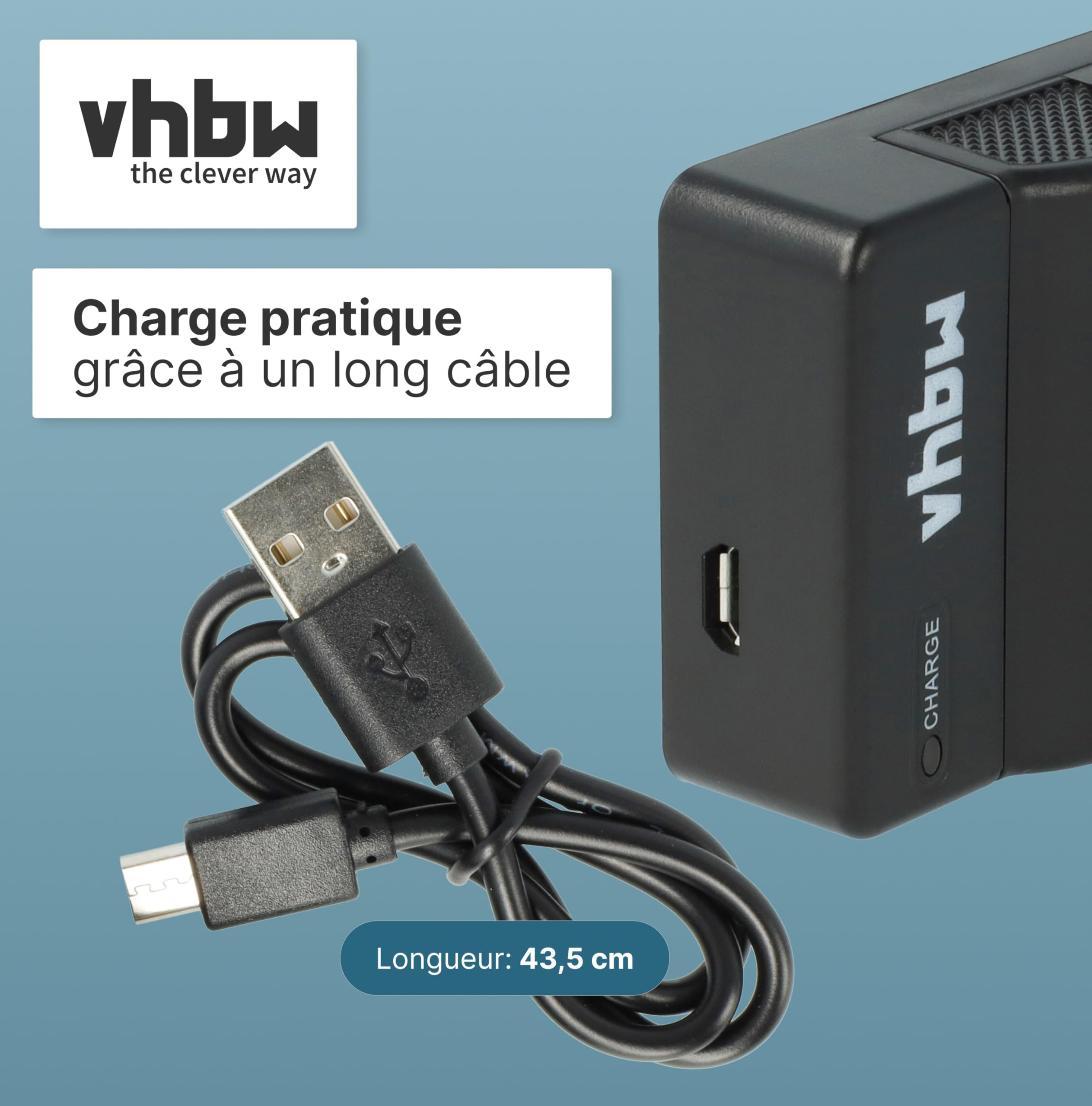 vhbw Chargeur USB Compatible avec Olympus Li-42B, Li-40B, Li-42, Li-40 caméra caméscope Action-cam + témoin de Charge 4,2 V