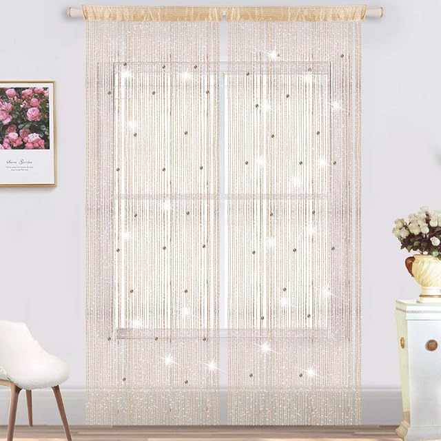 2PACK Black Bead Curtain Glass Beads Glitter String Curtains Beaded Doorway Screens Curtains Door Curtain Door Beads Curtains Multi-function Room Divider Window Doors Beaded Door Curtain 39"x78.5"