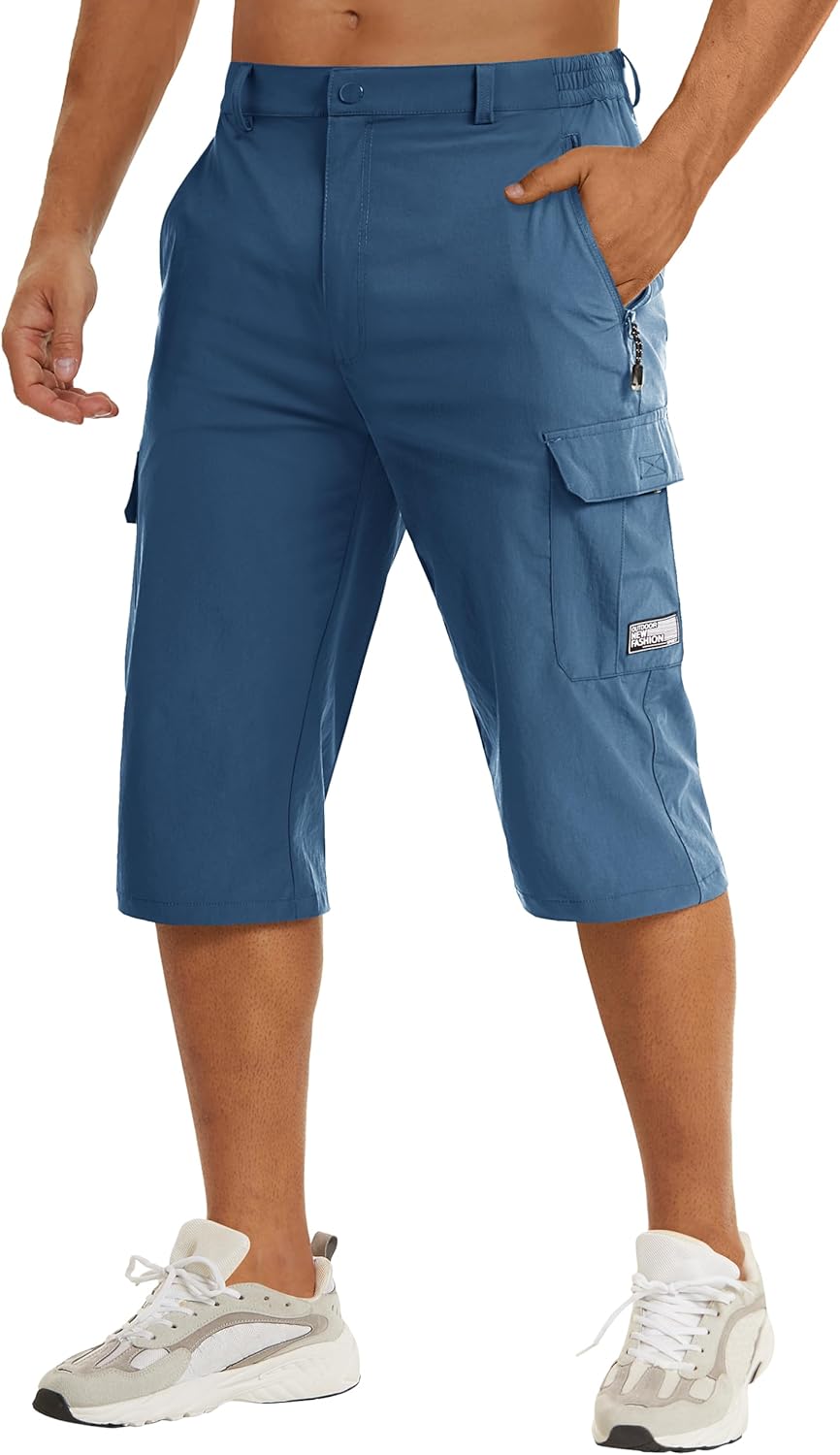 TACVASEN Men’s Capri Pants Cargo Long Shorts Quick Dry Lightweight 3/4 Pants Below Knee Summer Hiking Work