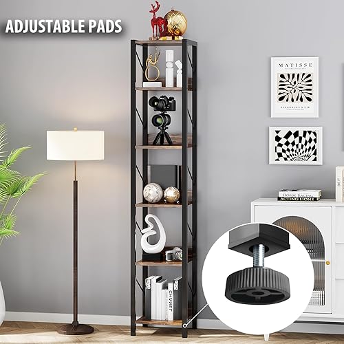 Miniatura 4 de ZERDER Estantería de 6 niveles, moderna estantería alta para CD, películas y libros, soporte industrial para libros, estantes de almacenamiento para