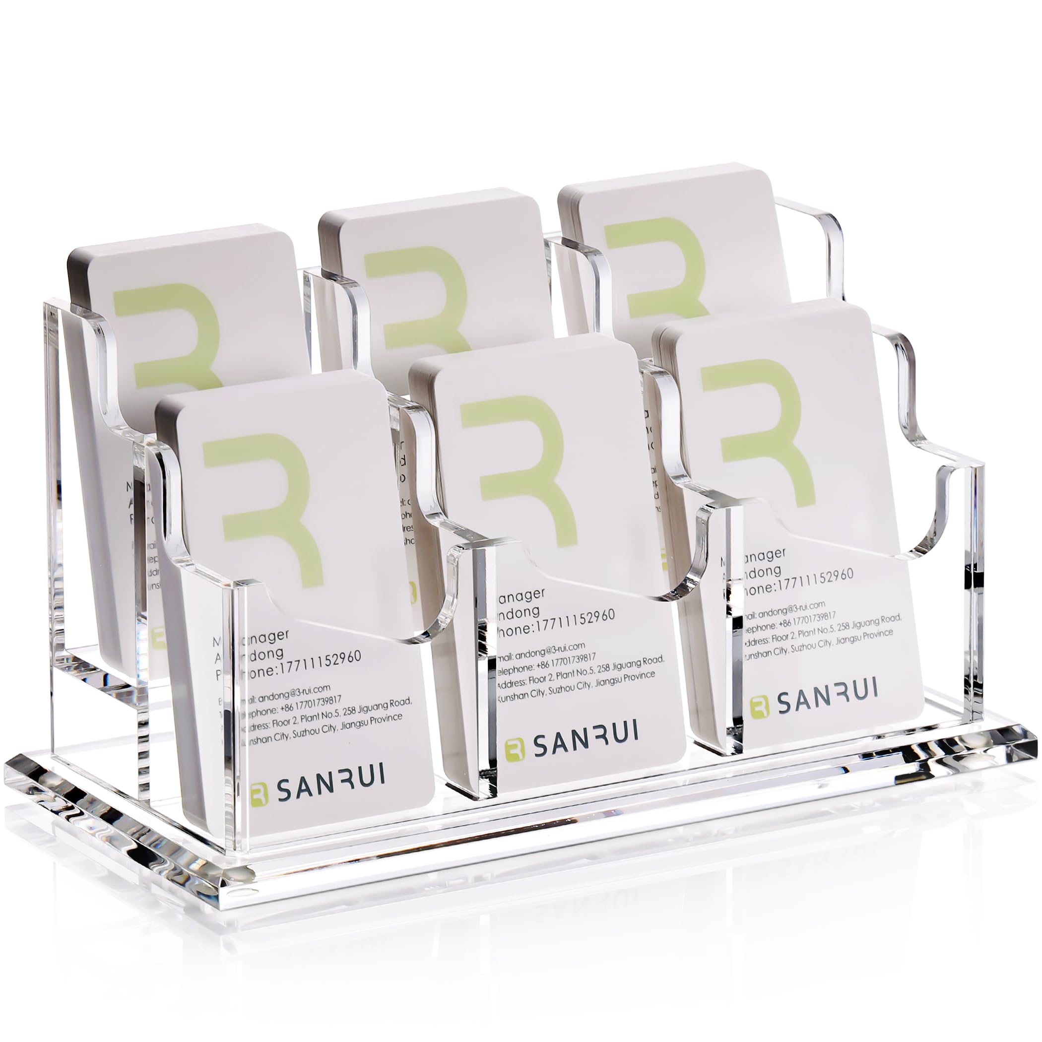 SANRUI Acrylic Business Card Holder - 2 Tier Vertical Cards Display, Clear Business Card Organizer for Desk, Display Stand for Office & Trade Show,