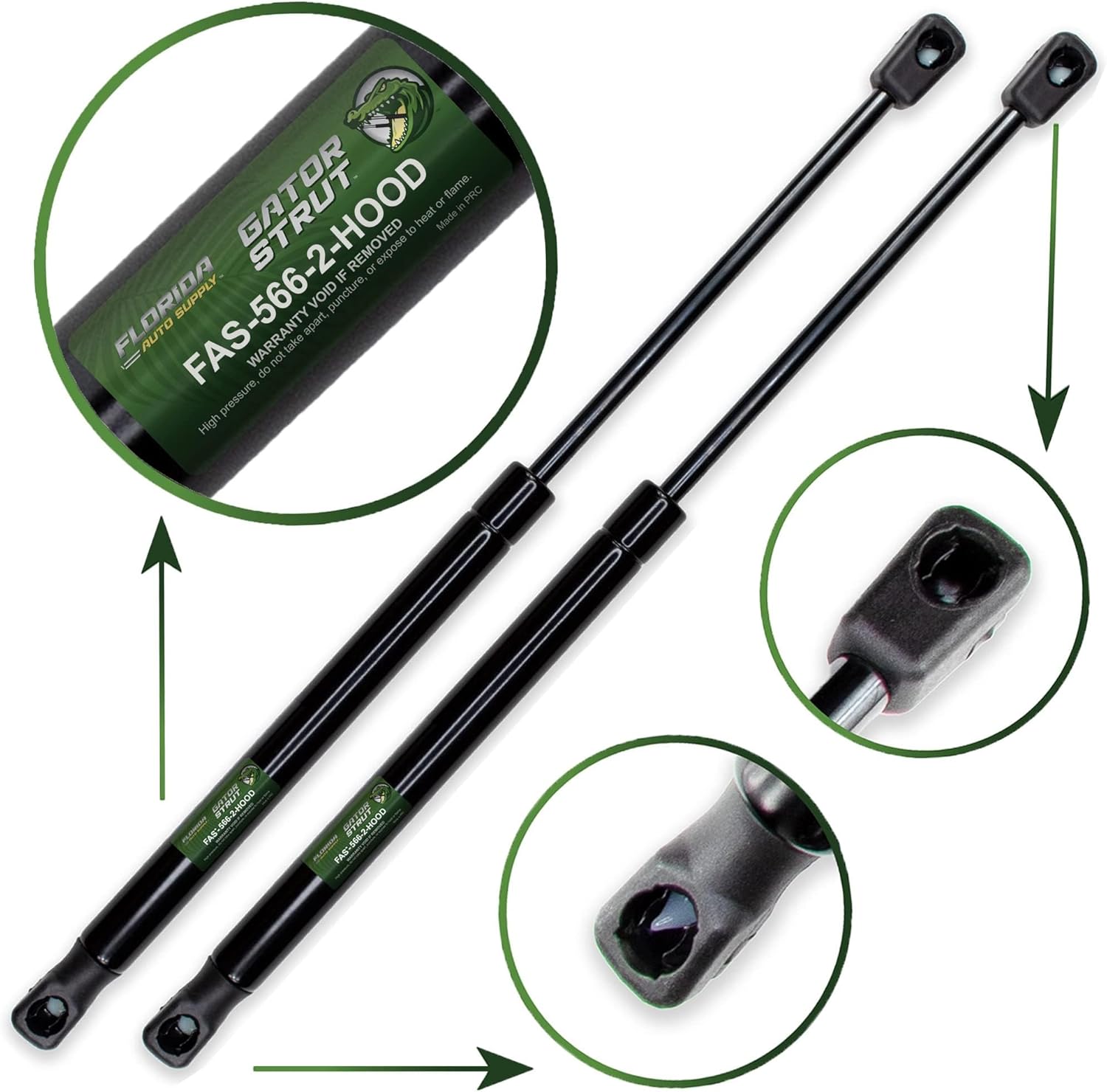 2 Hood Lift Supports, Compatible with: 2009-2014 Nissan Maxima - Gas Spring by Florida Auto: FAS-566-2