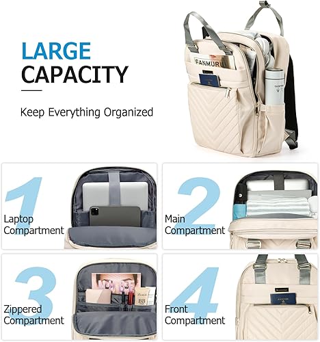 Miniatura 2 de Liokesa Mochila para laptop para mujer, mochila escolar para adolescentes y niñas, bolsa acolchada para laptop de trabajo de 15.6 pulgadas con