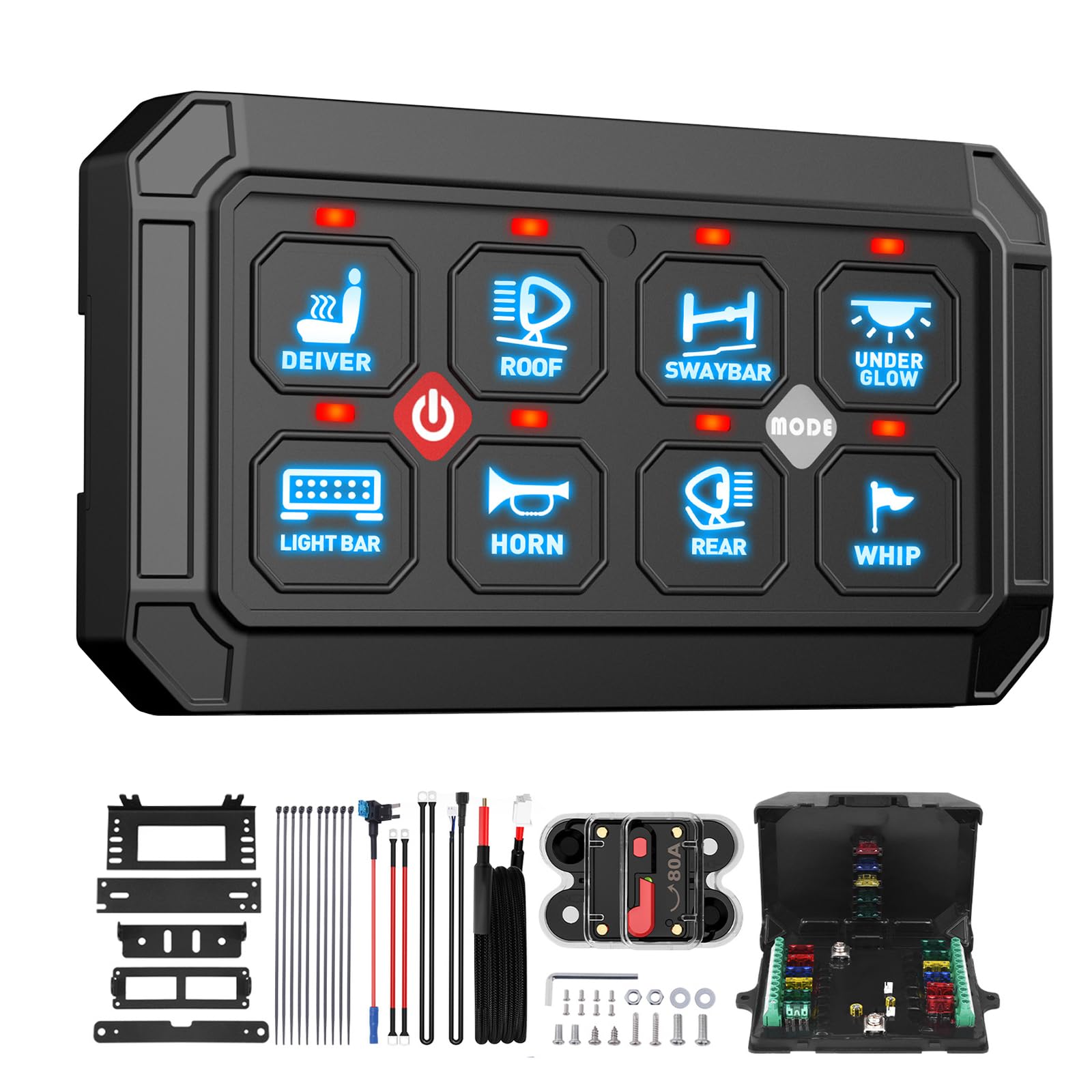 8 Gang Schalter Panel 12V/24V, Universal Circuit Control Relais System | Smart Schaltpanel Kit, Dimmbar LED Touch Schalter Panele RGB Sieben Farbe für Auto LKW Wohnmobile Boot UTV SUV