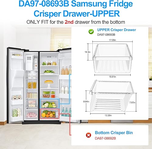 Miniatura 3 de Cajón mejorado para refrigerador DA97-08693B compatible con piezas de cajones de refrigerador Samsung RS25J500DSR RS25J500DSG RS261MDRS RS25H5000SR