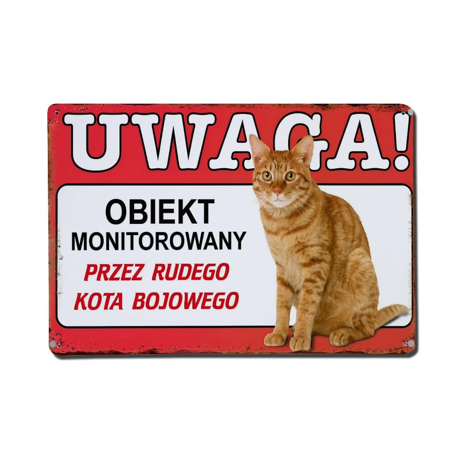 Attention Object Monitored By Red Battle Cat Metal Tin Sign Plaque