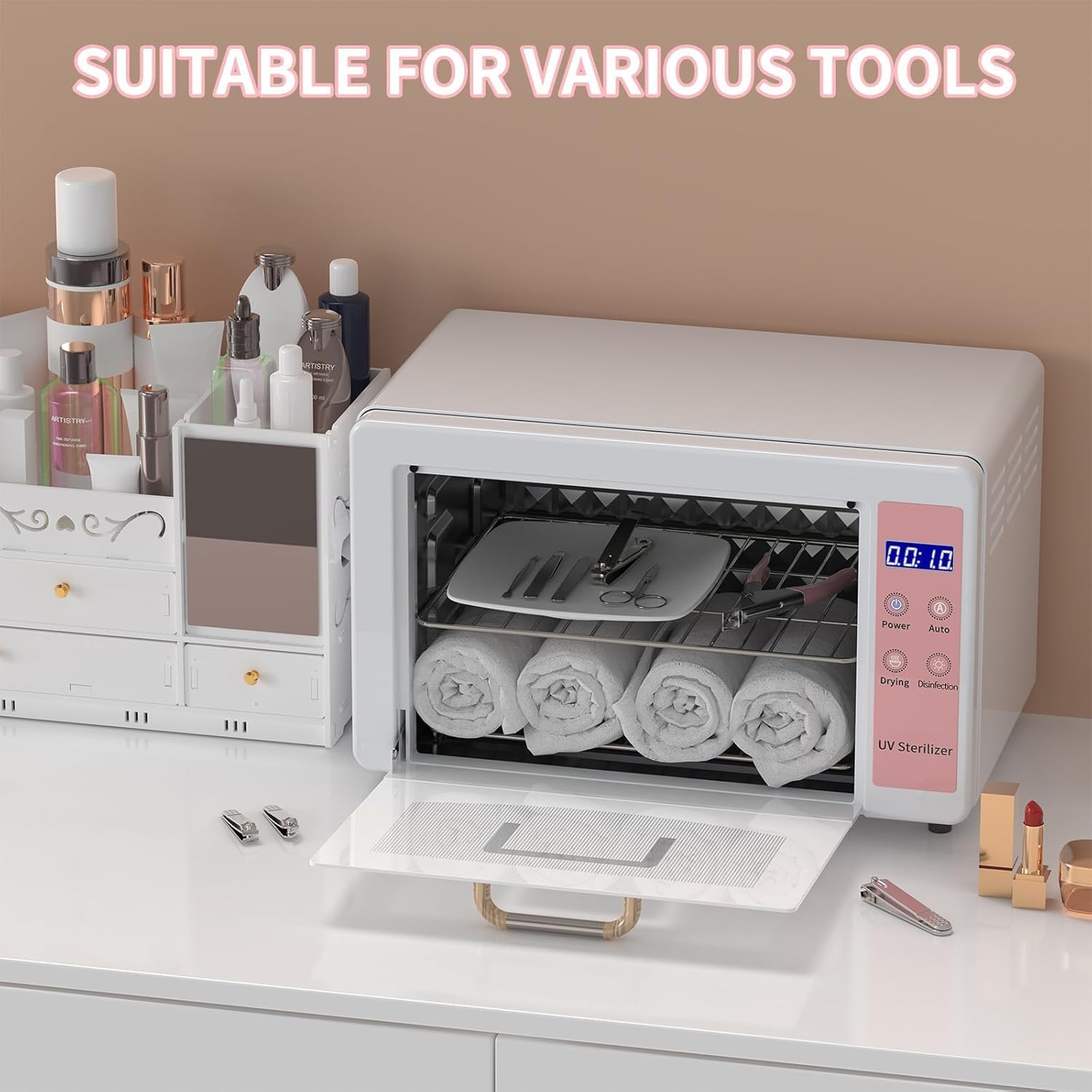 Esterilizador UV de 10 L,Esterilizador Autoclave Eficaz,Esterilizador UV con secado,Aire caliente termostático en,Esterilizador Equipo de uñas para Salones de Manicura Peluquería y Spas (A)