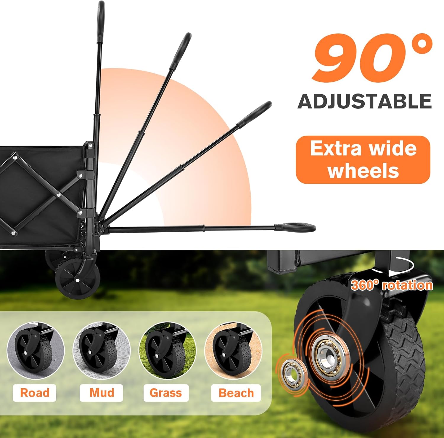 200LBS Collapsible Wagon,Small Wagons Carts Foldable Lightweight Utility Wagon Beach Wagon with Wheels Removable for Camping Garden and Grocery(Black)