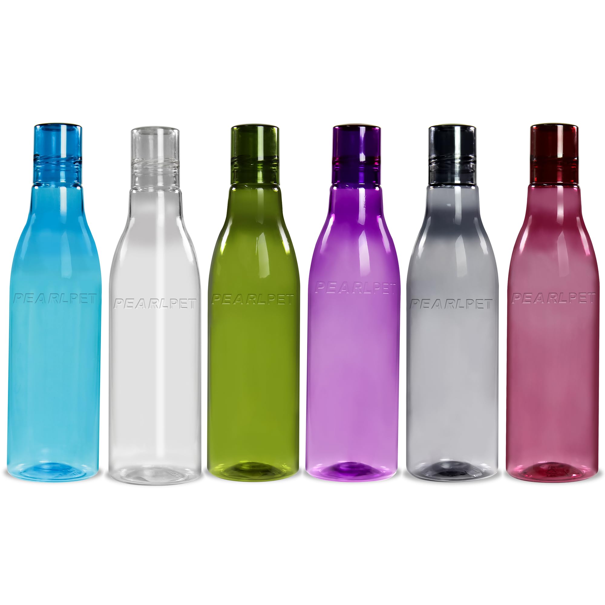 PEARLPET Delight- BPA-free Plastic Water Bottle Set of 6 Pcs, Each 1000ml, Assorted Multicolor