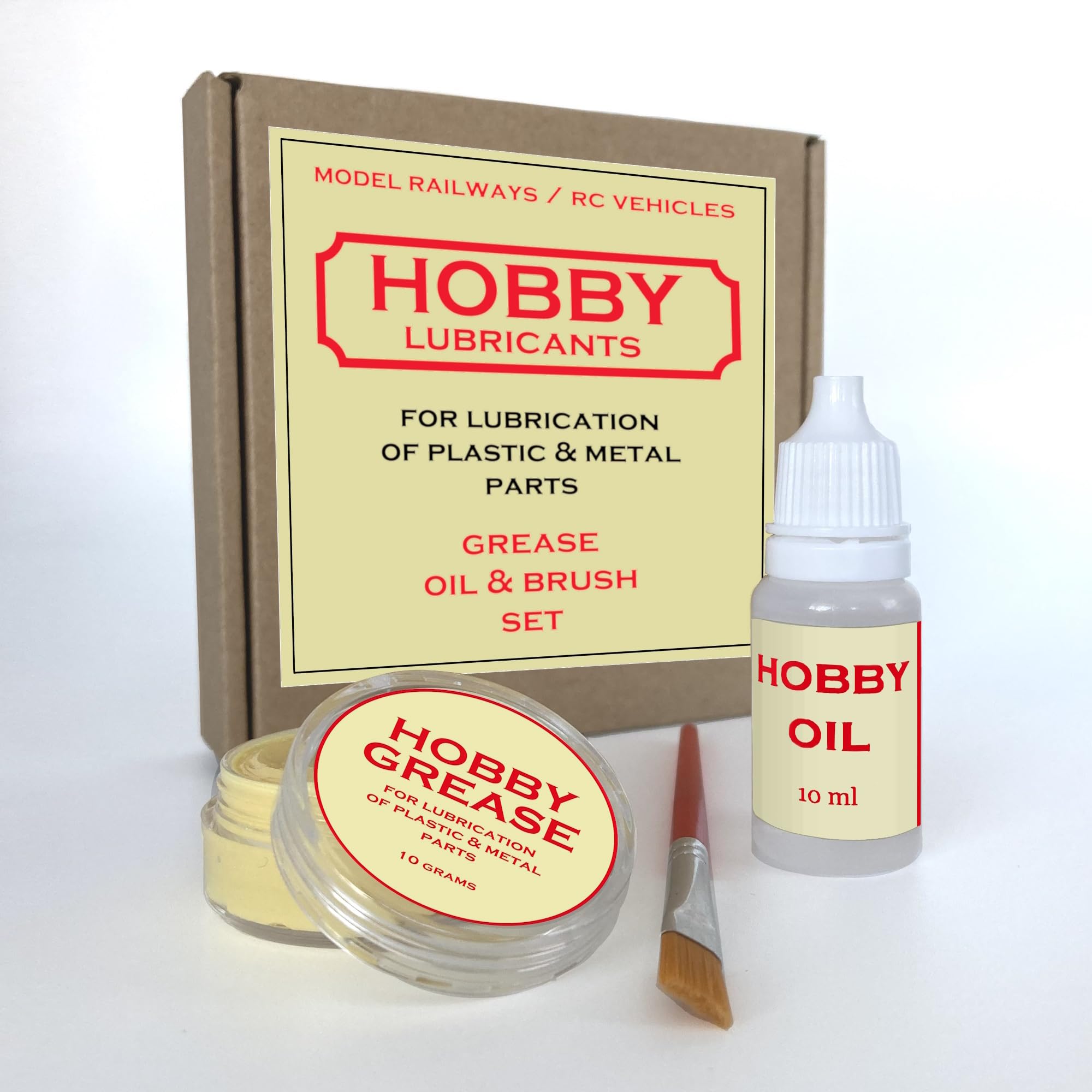 Hobby Grease and Oil Set - Lubrication Kit Suitable for Model Railway, Radio Control & Other Hobbies, Clocks & Watches. Synthetic Plastic Safe Lubricants & Applicator Brush
