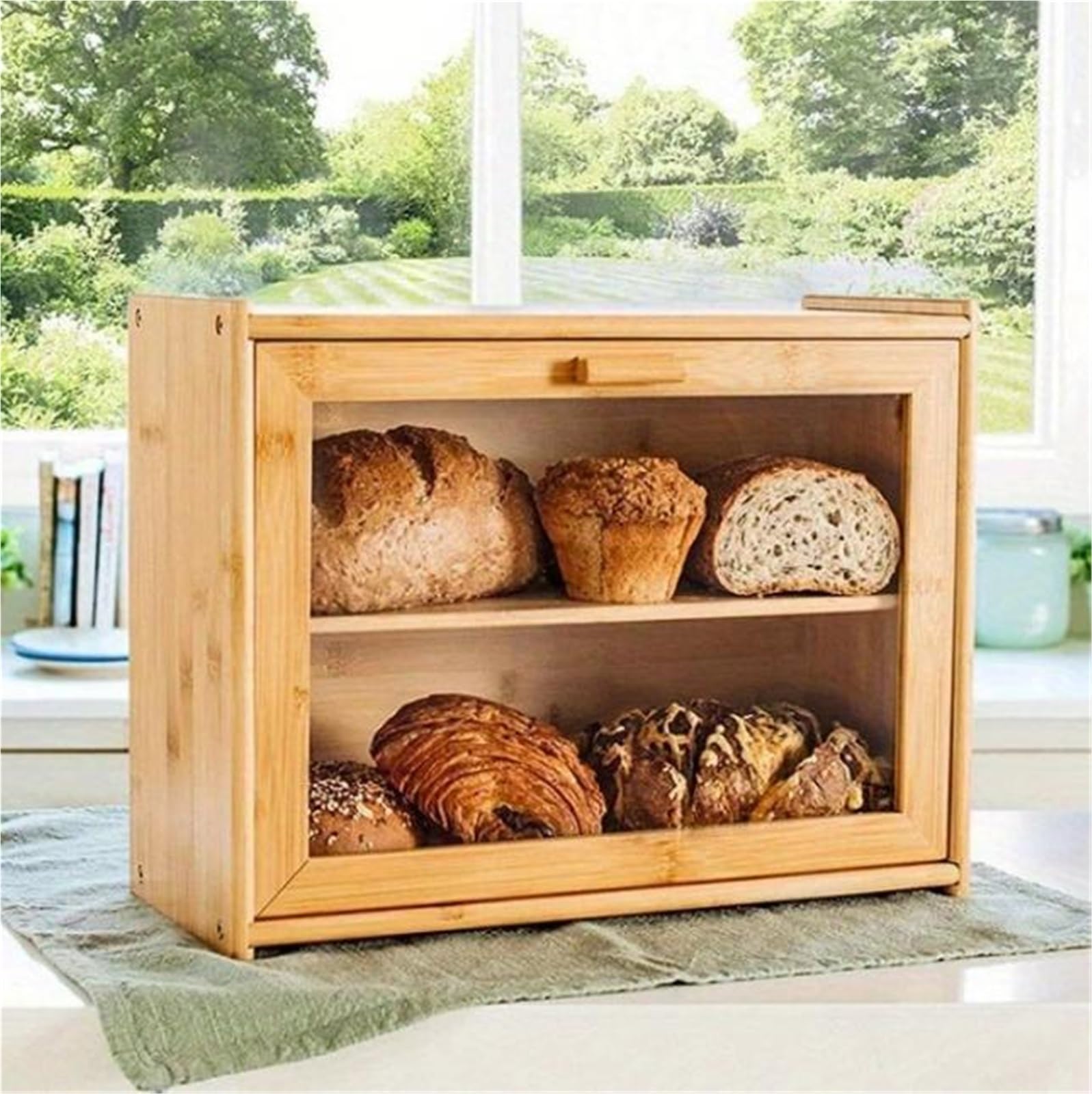 Caja De Pan Panera Para Pan Caja De Pan De Bambú, Soporte De Almacenamiento De Pan Doble, Contenedor De Pan De Gran Capacidad, Organizador De Cocina, Caja De Pan De 2 Capas Caja Contenedor De Pan