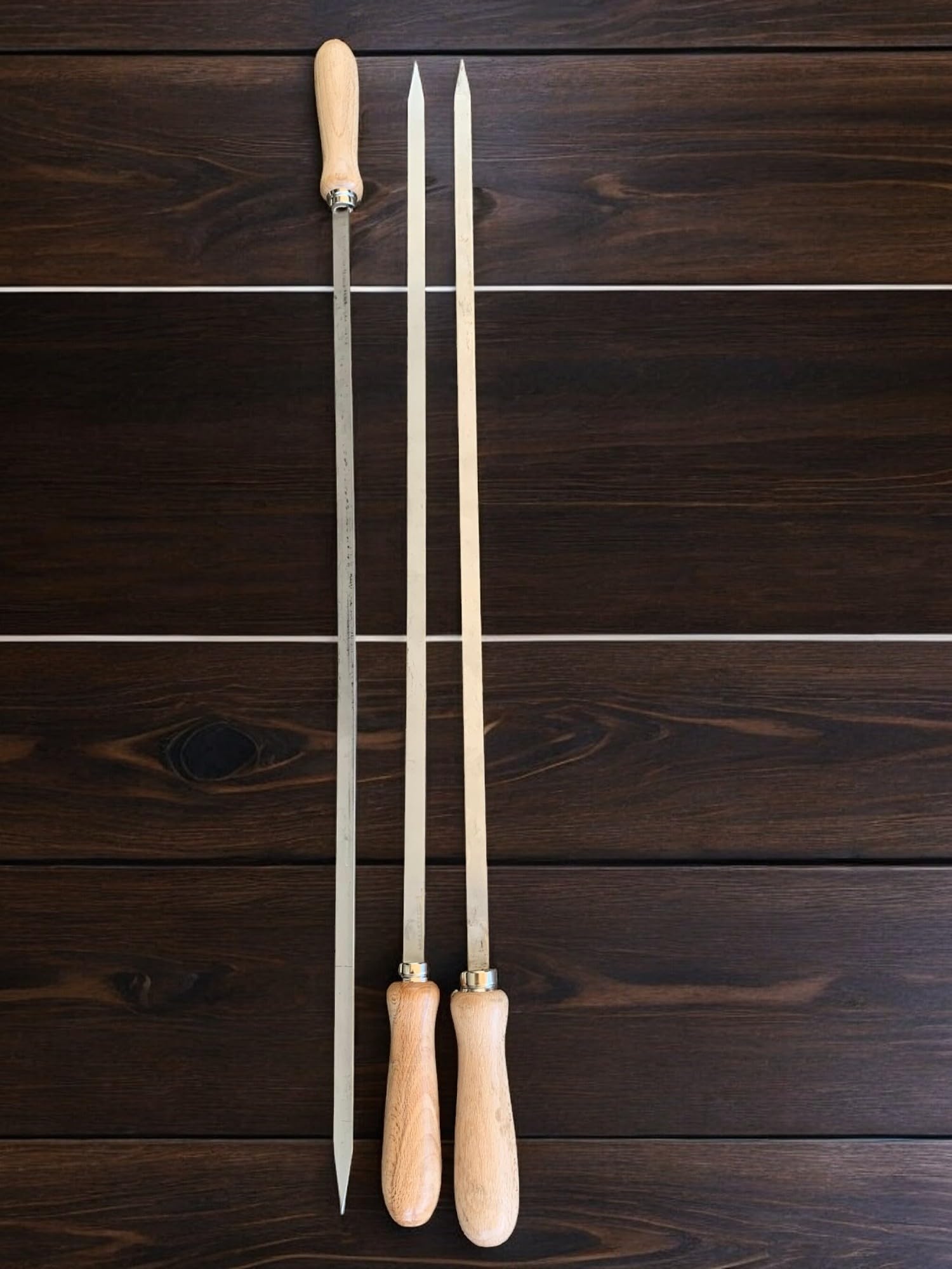 Spiedi per barbecue in acciaio inossidabile lunghi 74 cm con manico in legno per carne pesce verdure (3)