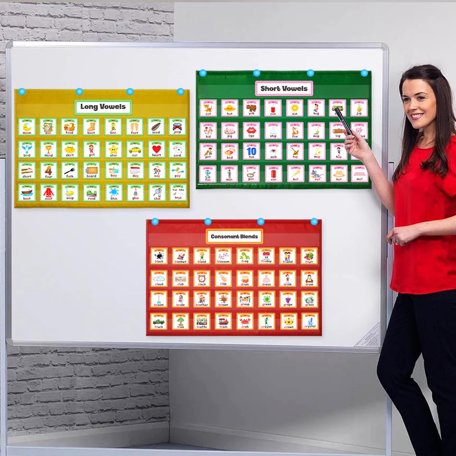 Wall Hanging Pocket Chart for Word Families Chart Classroom Wall Decor Detachable Pocket Chart 28x56.7Inch Wall Hanging Organizer with Pockets Hooks Wall Hanging Organizer Bag for Clothes Bedroom - Image 8