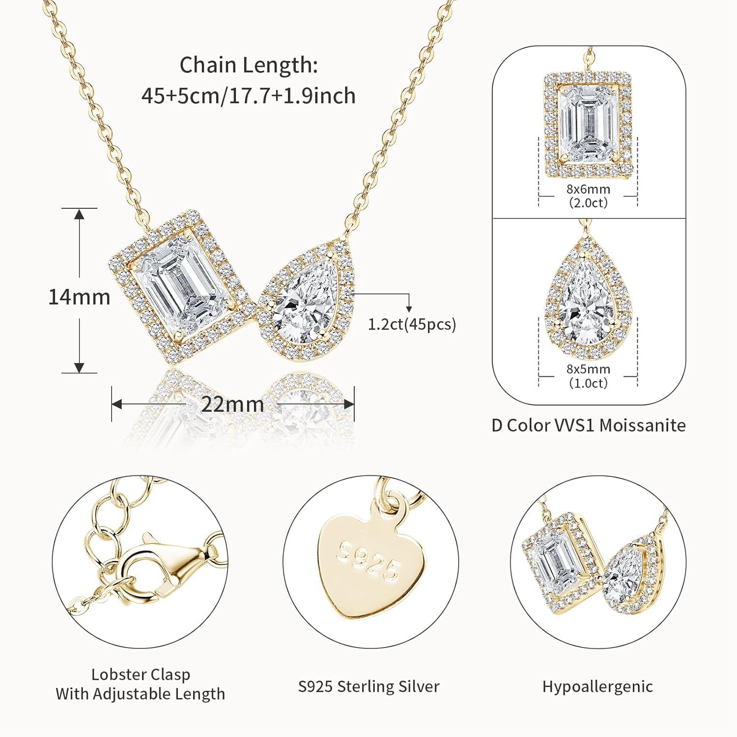 Emeralds and Pear Cut Moissanite Pendant Necklace, 3.34cttw D Color Lab Created Moissanite, 925 Sterling Silver Dainty Pendant for Women Wife Birthday Gifts - Image 3