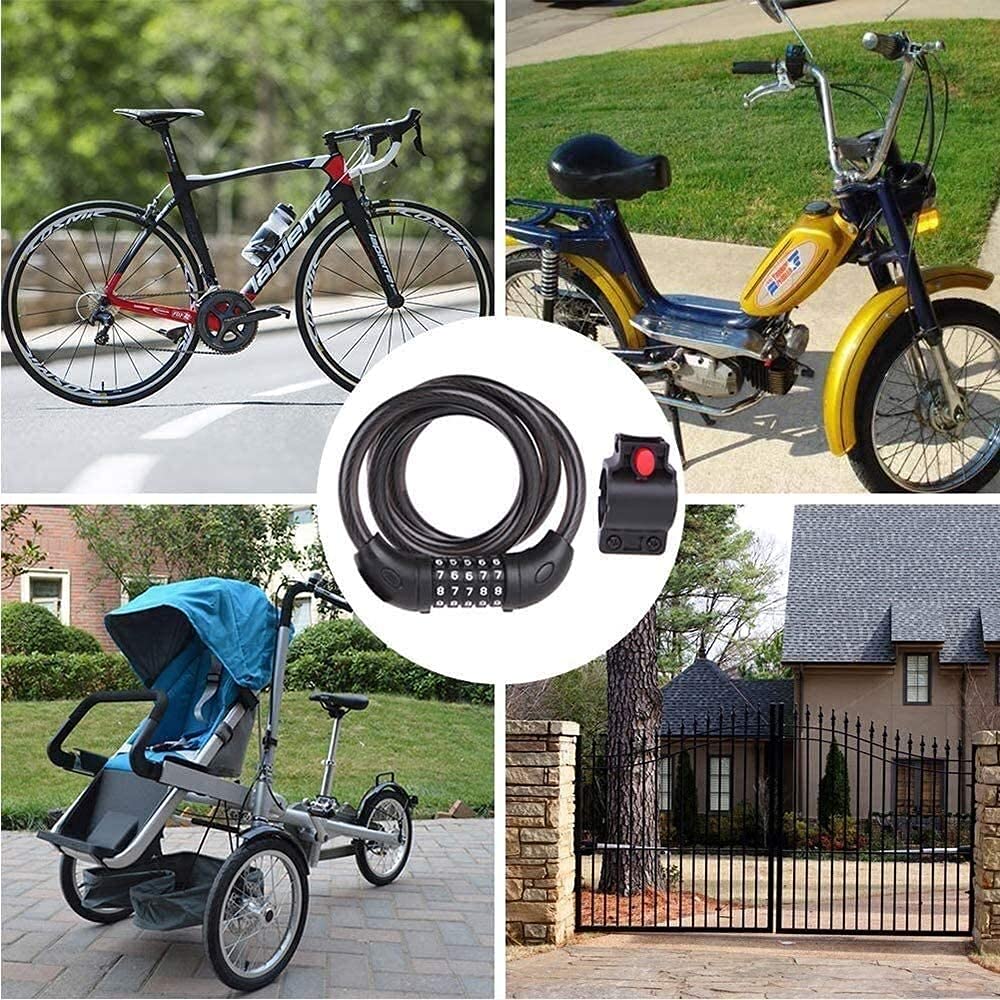 Candado de Cable para Bicicleta, combinación reiniciable de 5 dígitos de Alta Seguridad, núcleo Interior de 4,5 mm de Grosor y Cable de Acero Resistente, Negro, 1,2 m (Color: Negro; tamaño: 1,8 m)