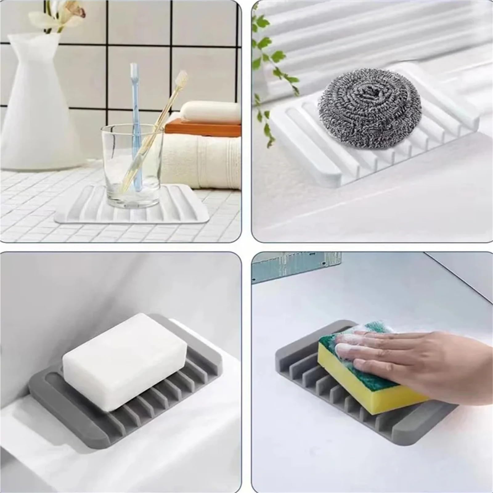 Jabonera portátil para la Ducha, Jabonera de Ducha Silicona Sin Perforación Drenaje Antideslizante Multicolor 3 Piezas(White)