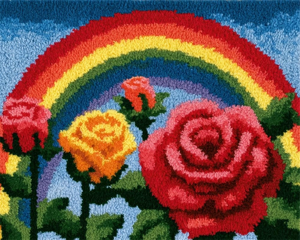 FWRTYCB Latch Hook Kits Rug Roses Under a Rainbow
