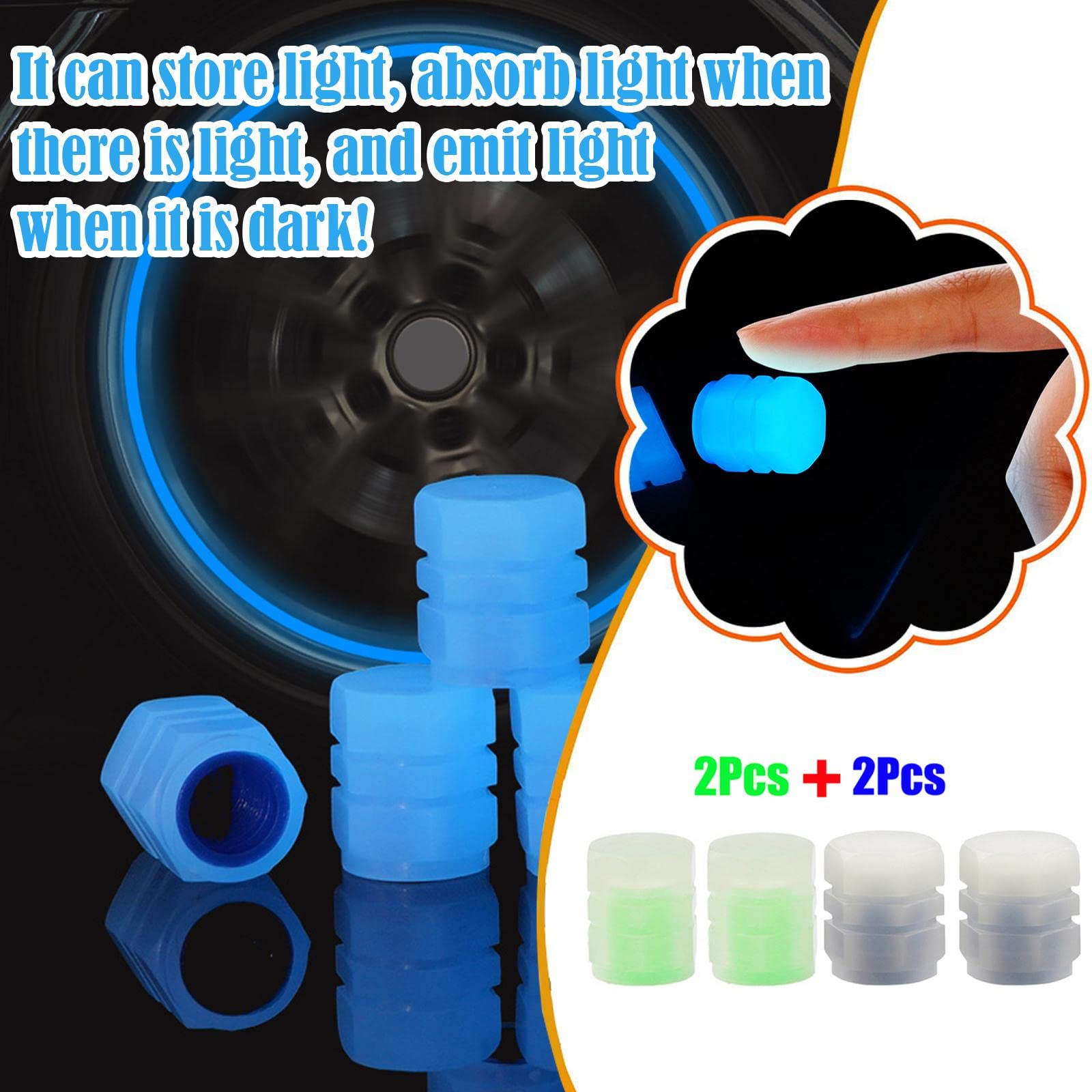 Car Valve Caps 2pcs 4pcs Universal Fluorescent Luminous Tire Valve Stem Caps Universal Stem Car Glow Tire Air — view 6