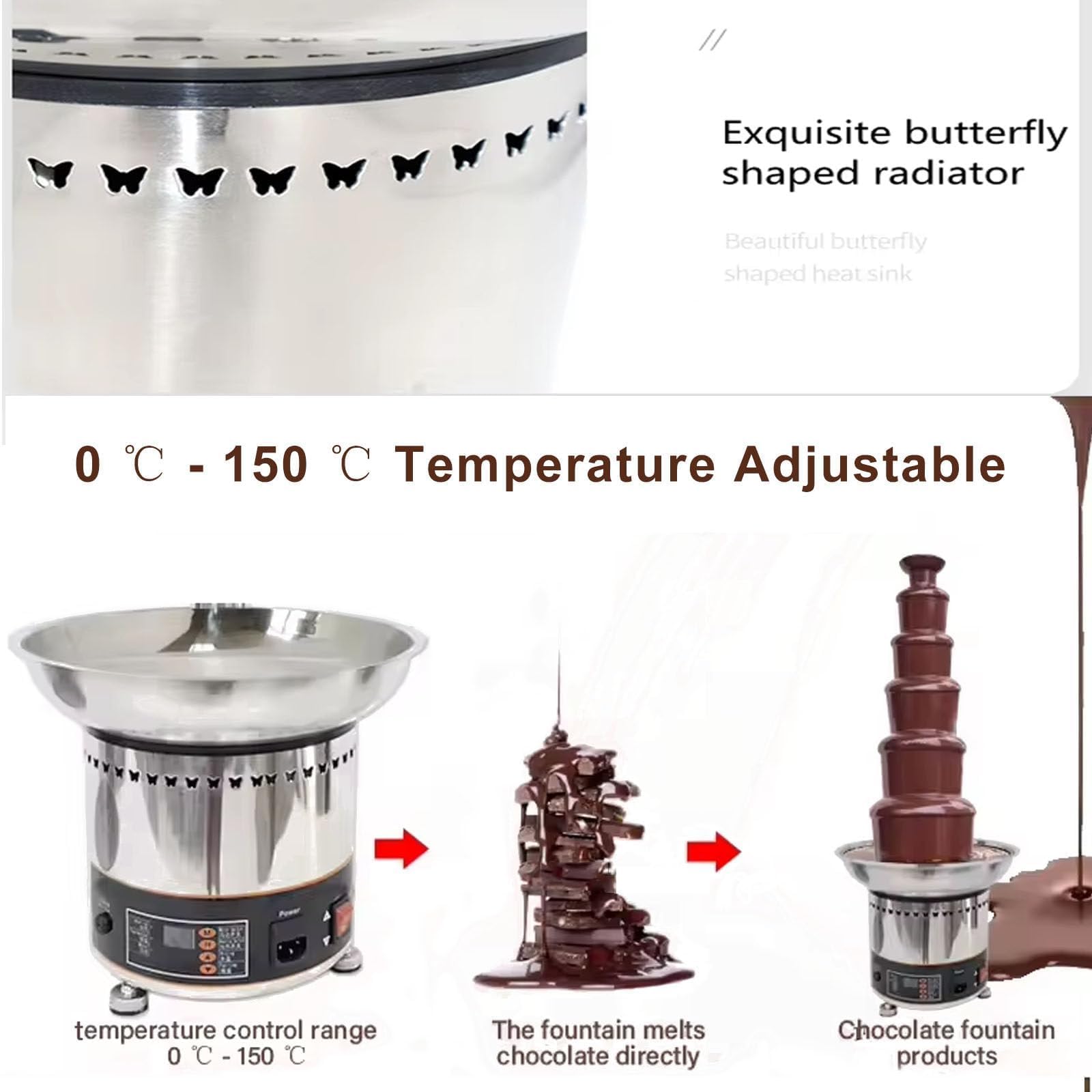 Macchina per fontana di cioccolato, a cascata professionale a 4/5/6/7 livelli, con controllo della temperatura regolabile, grande capacità per matrimoni, ristoranti e feste a buffet