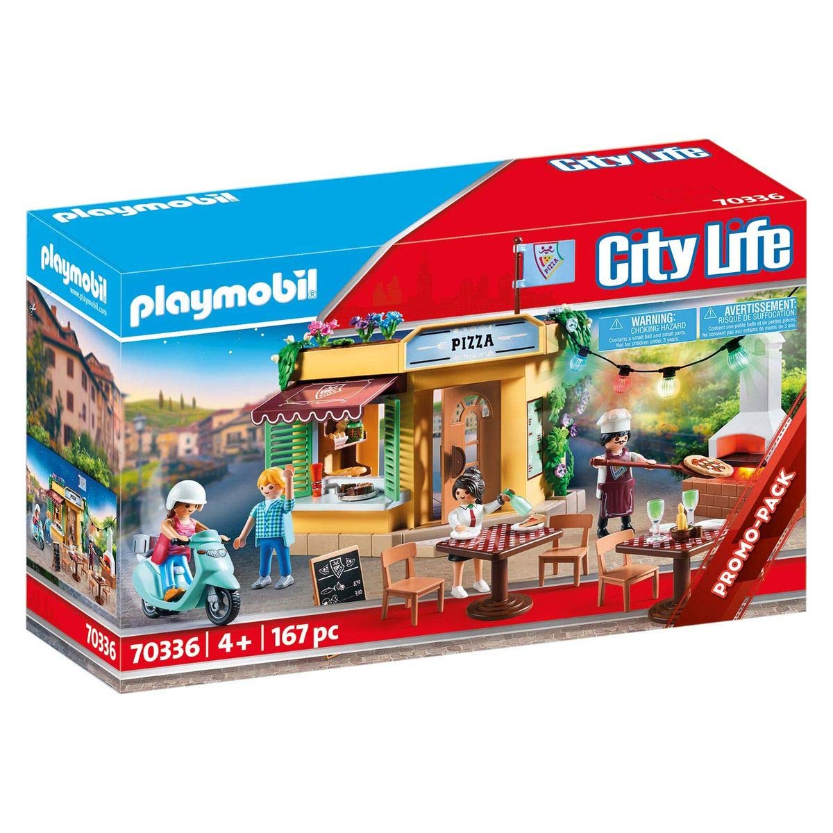 PLAYMOBIL City Life 70336 Pizzeria mit Gartenrestaurant, Mit Lichteffekten, Ab 4 Jahren