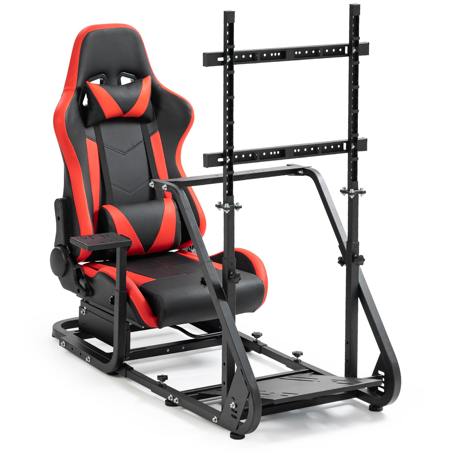 Minneer Racing Simulator Cockpit with Red Seat and Monitor Stand Fit for Logitech/Thrustmaster/Fanatec G29/G920/T248/T300 Reinforced Expandable. Wheel, Pedal, Handbrake Not Included