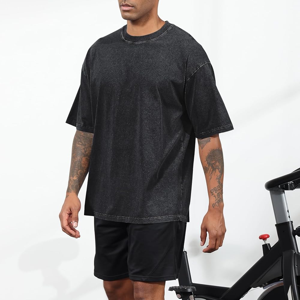 【HI FI FNK】Cubic Oversized Top Fkatuzi Oversized Cotton Solid T Shirts for Men Vintage Acid