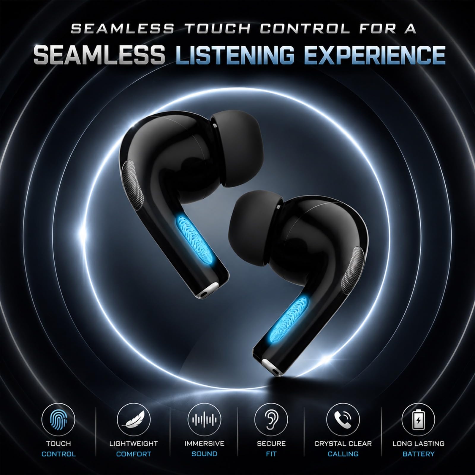 Kratos TW02 Ear Buds Wireless with 60H Playtime, Noise Isolation & Clear Calls, Bluetooth Earbuds with Voice Assistant, Ear Buds with Bluetooth V 5.3 & with Type C Fast Charging, IPX5 TWS Earphones — Amazon image 6