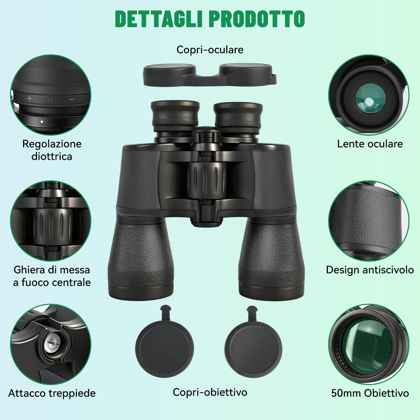 Binocolo 7x50 per Adulti con Visione Chiara, Binocolo Compatto per Birdwatching Caccia Viaggi Partite di Calcio Osservazione Delle Stelle con Custodia e Tracolla