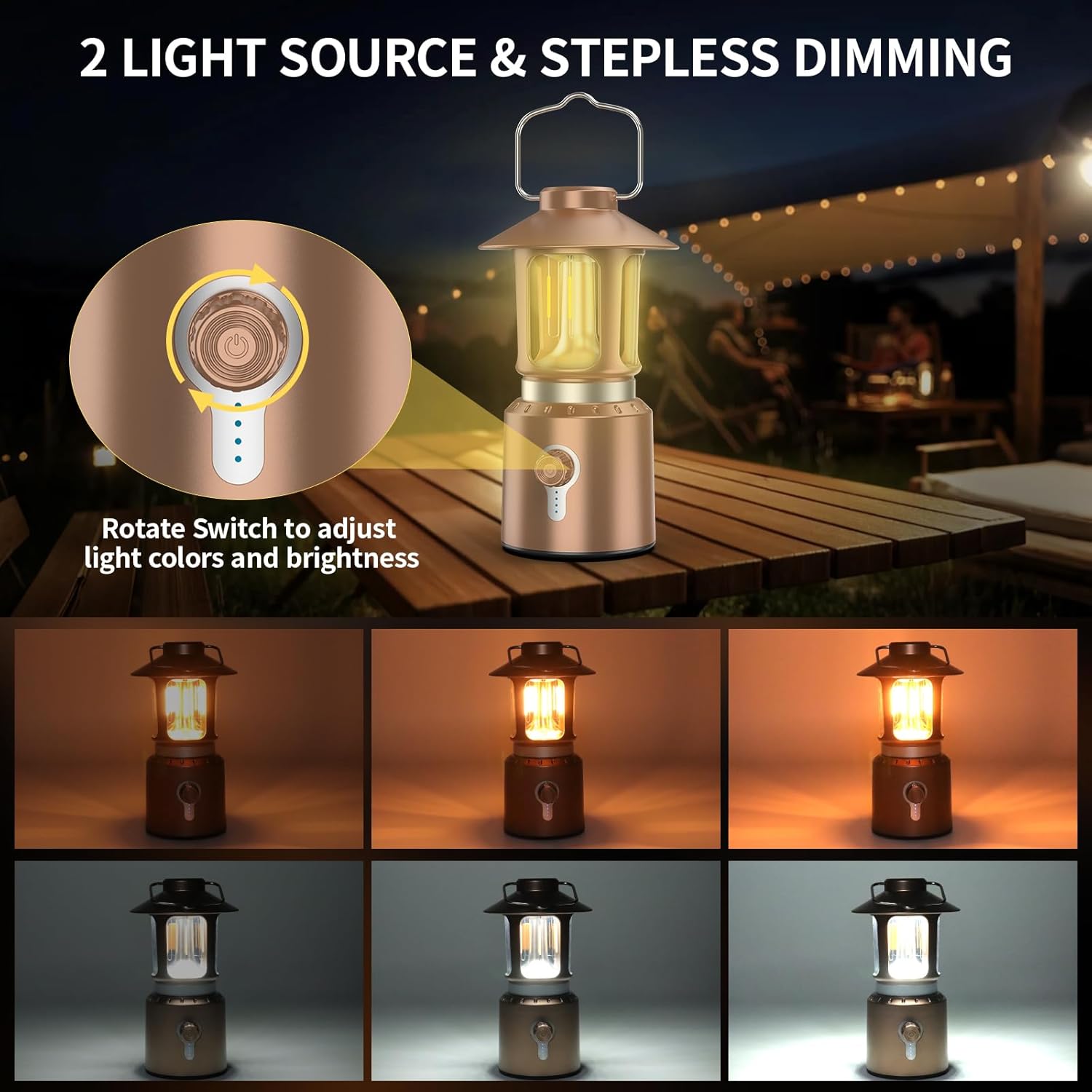 Retro Classic LED Camping Lantern, Rechargeable Stepless Dimming Vintage Lantern, 3 Light Modes (2000K-6500K), 8000mAh Power Bank, Bright Hanging Tent Light for Indoor & Outdoor, Hiking, Camp