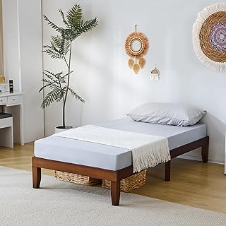 VINGLI 12 in Classic Solid Wood Twin Platform Bed Frame with Storage Space Underneath,Sturdy Wooden Bed Slat Support, Minimalist Design, No Box Spring Needed,Easy Assembly,Natural Pine,Espresso