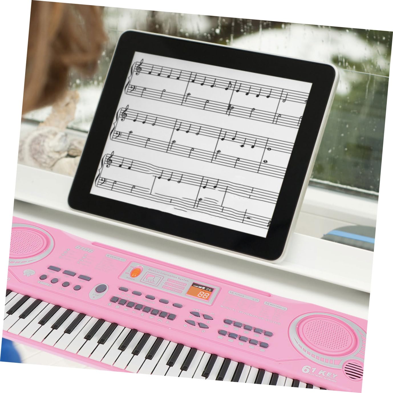 Hemobllo Juguete Piano Electrónico para Niños 61 Teclas Rosa Multifuncional Micrófono Juguete Educativo Musical para Aprendizaje Temprano y Desarrollo Infantil