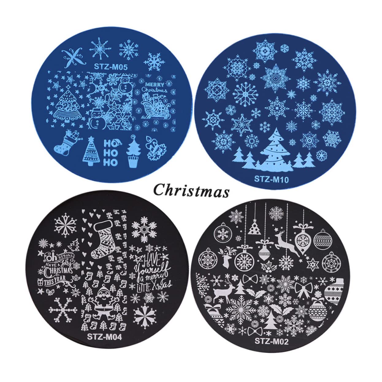Housoutil 5pezzi Stampi per Unghie Natalizie Piastre Rotonde per Nail Art in Metallo Lucido Kit di Modelli per Stamping Unghie