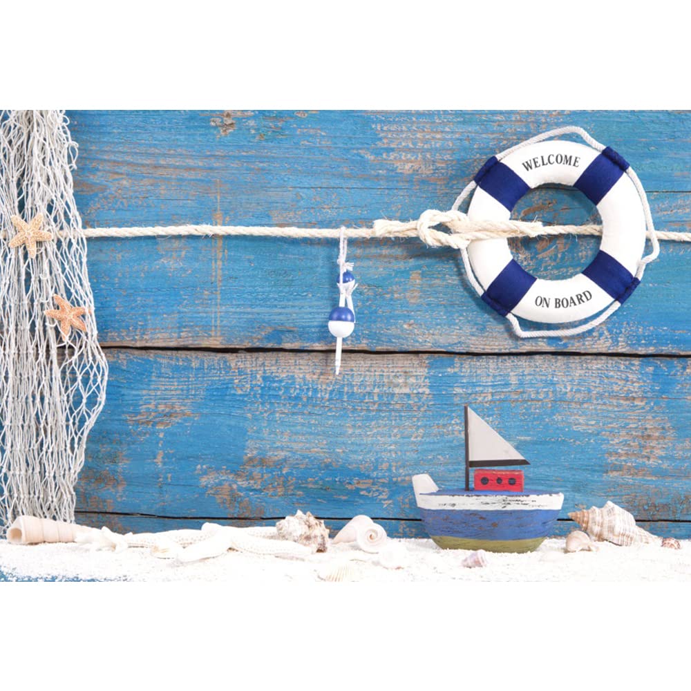 Aoihrraan 2,2x1,5m Telón de Fondo náutico Navegación Salvavidas Tablero de Madera Azul Viaje marítimo Fondo de fotografía Suministros para Baby Shower Sesión de Boda Niños Adultos Retrato Foto Prop