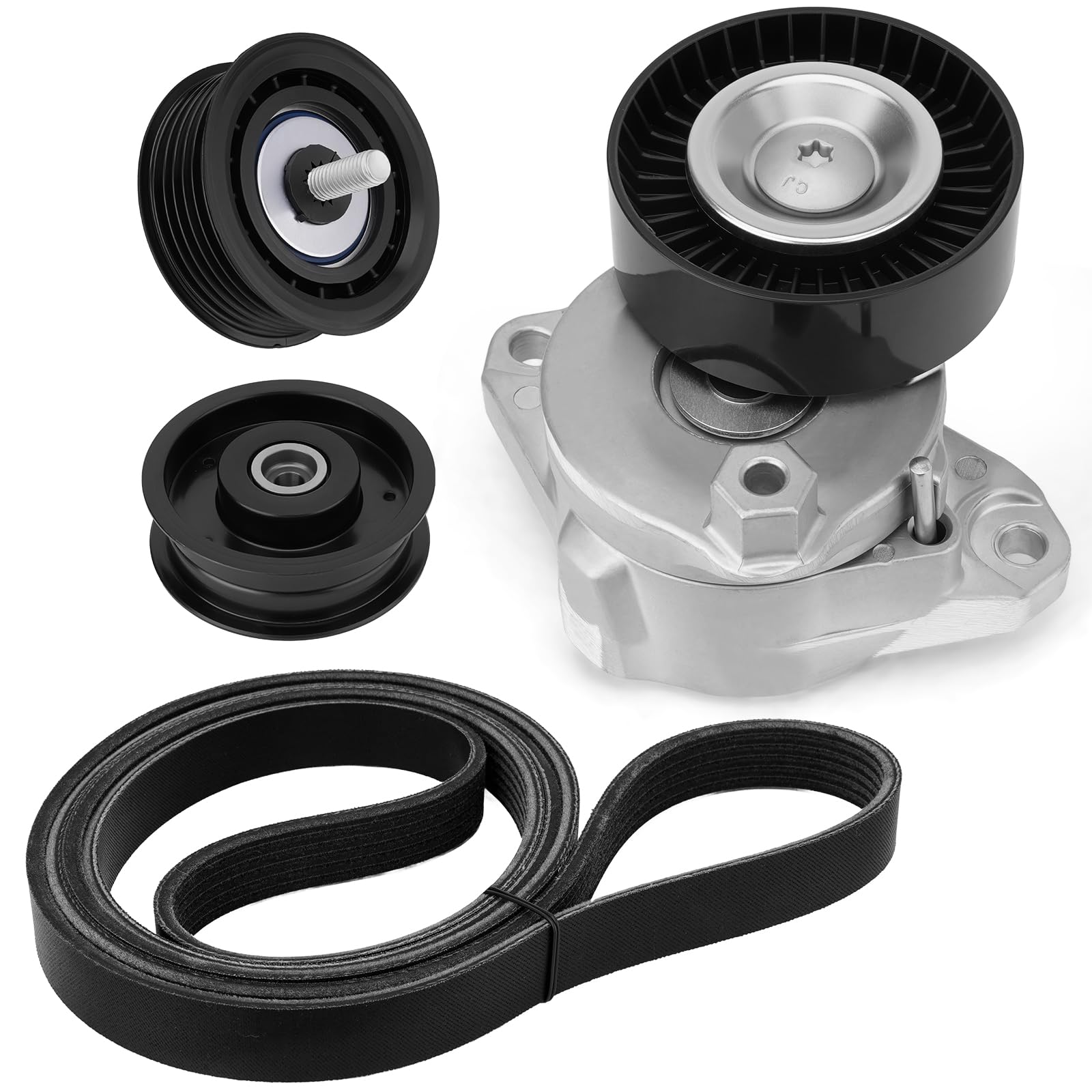 Serpentine/Engine Drive Belt Tensioner and Idler Pulley Kit Compatible with 2006-2011 Mercedes-Benz ML350 GL450 E350 C300 S550 CLK350, Replaces# 2722021419 2722000270 2722021019 6PK2404