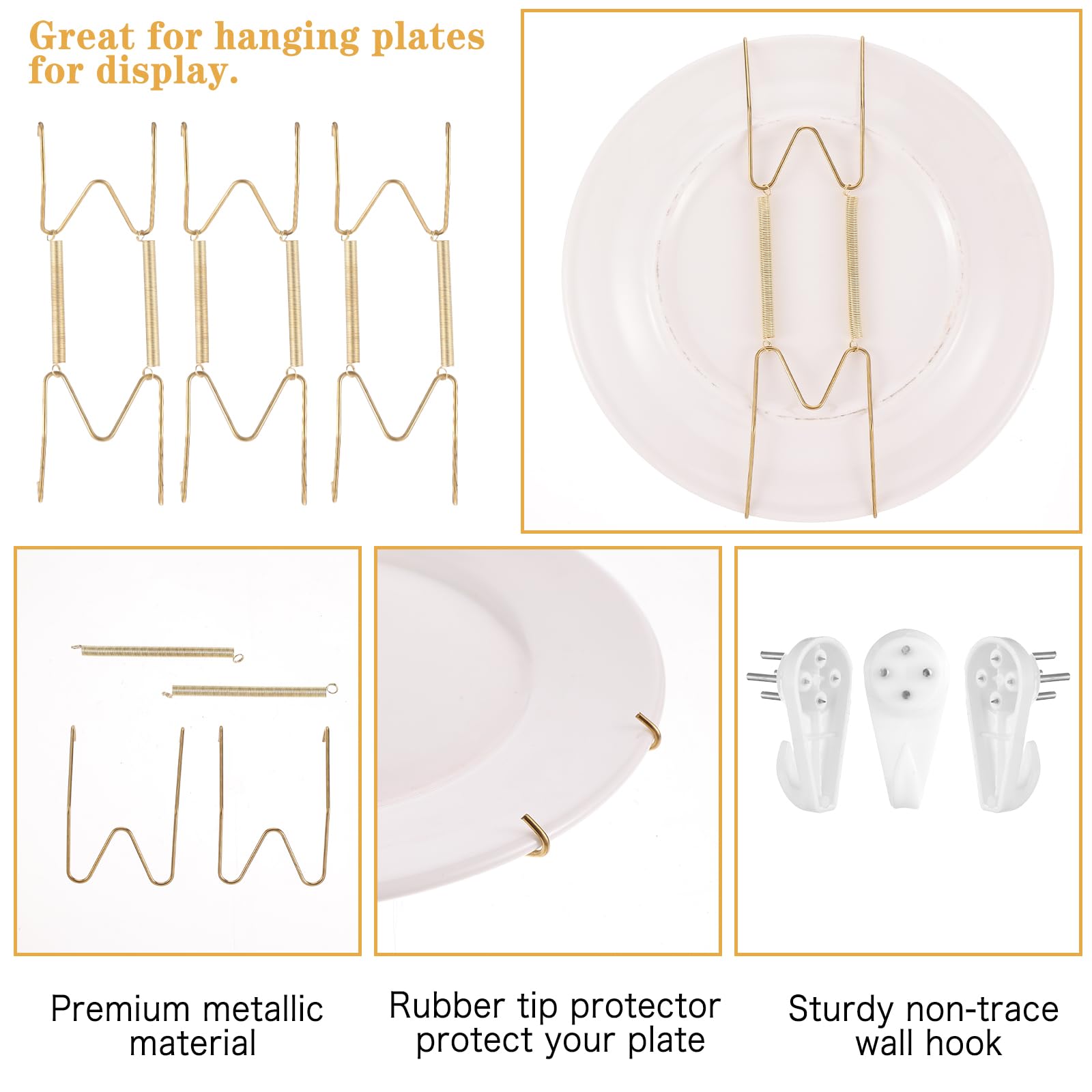 Ganci Per Piatti Da Parete - Set Da 3 In Acciaio Inox Dorato - 6/8/10 Pollici - Per Esporre Piatti Decorativi - Foto 10