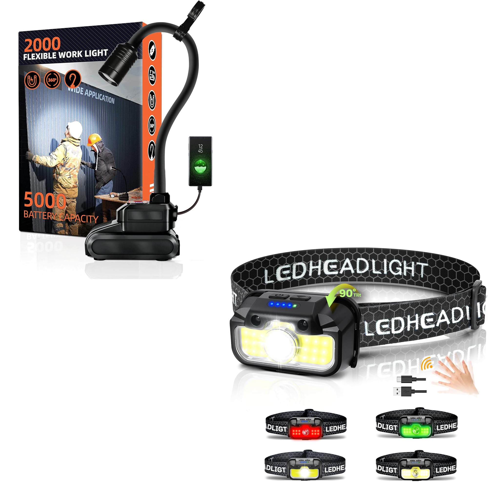 Favorlite Gooseneck Work Light and headlamp Rechargeable - Amazon.com