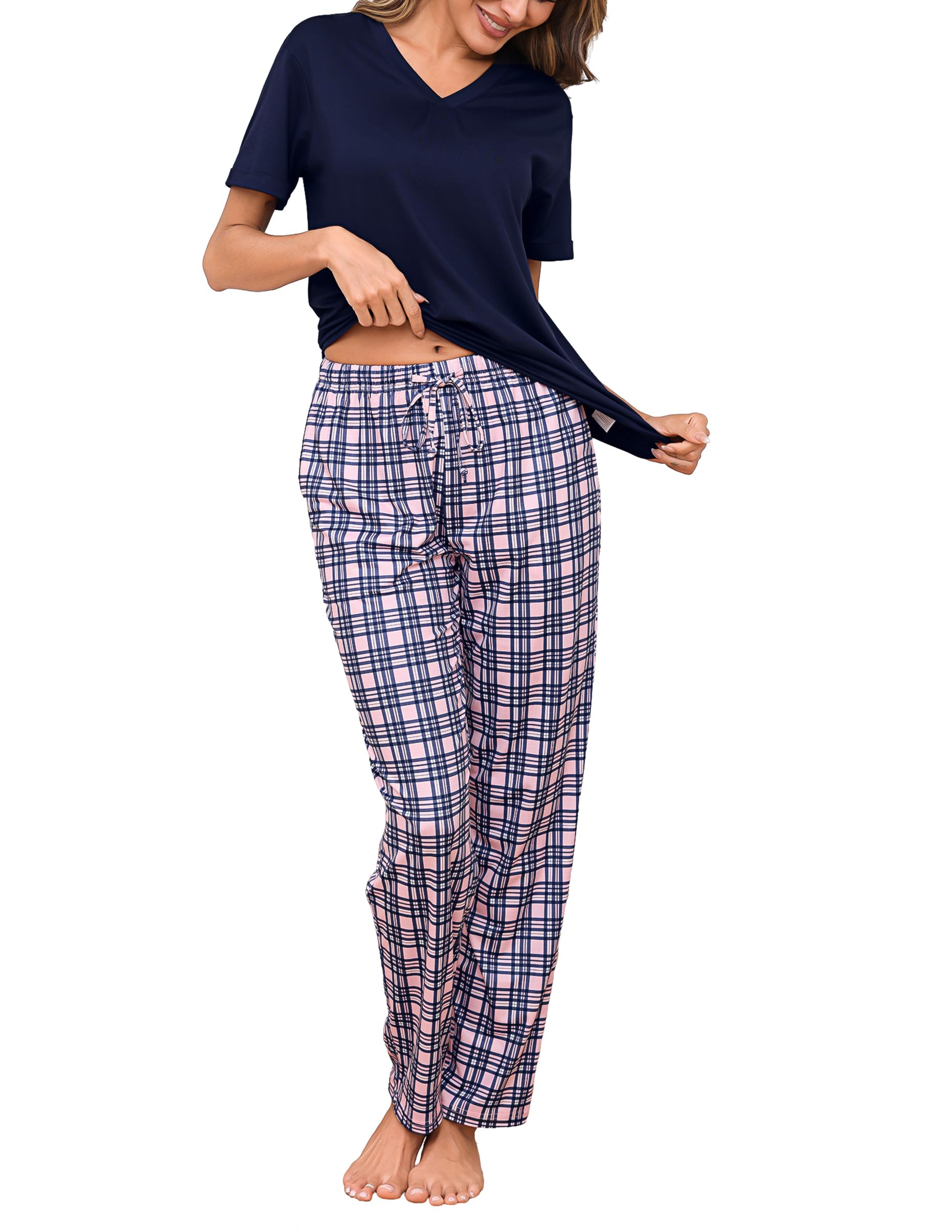 Women's Pyjamas Sets Short Sleeve Two Piece Pjs Soft Loungewear Sleepwear Nightwear for Ladies with Pockets
