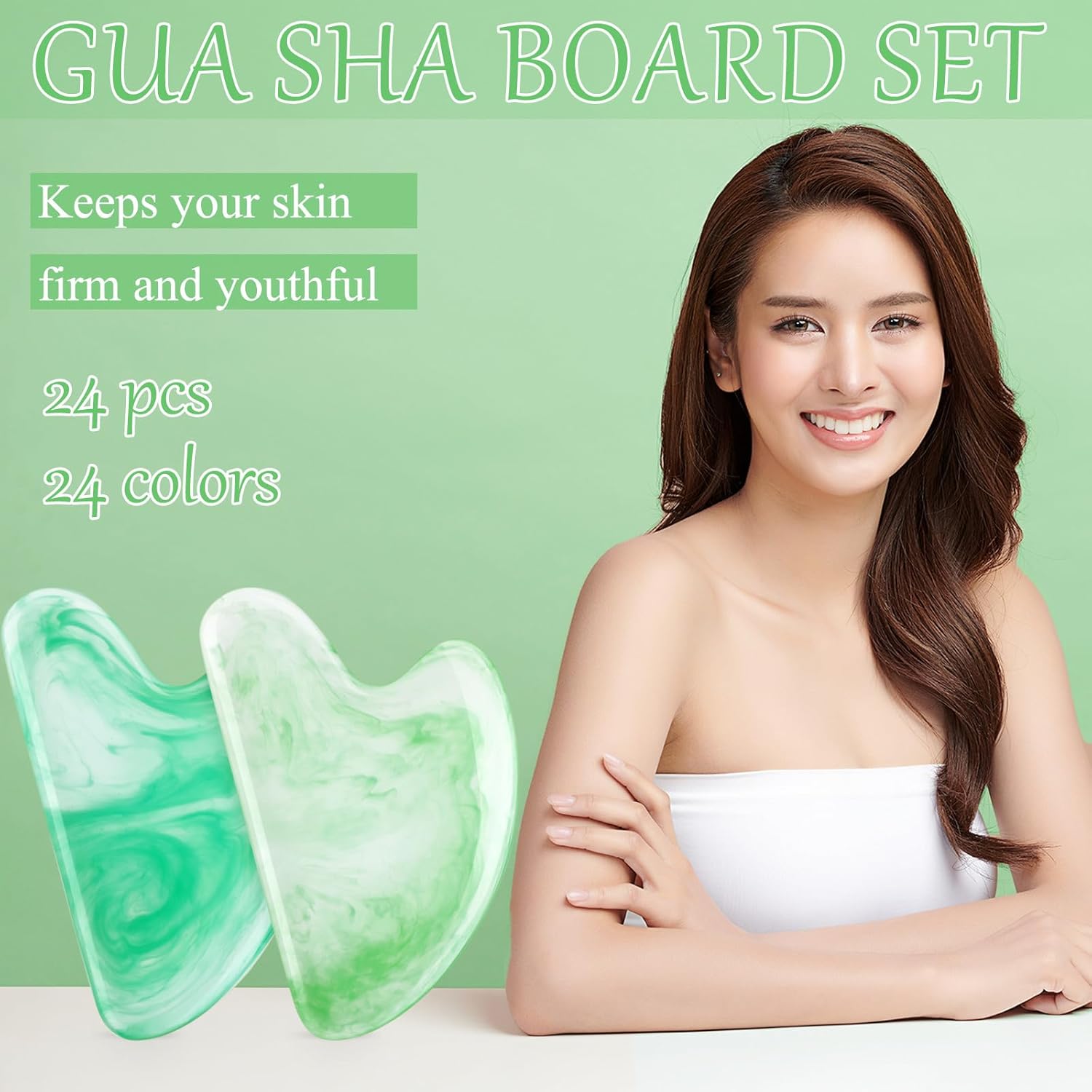 Sherr 24 Pcs Gua Sha Facial Tool Resin Gua Sha Massage Tool Heart Shaped Facial Stone Board for Face Body Skin Massage Spa Acupuncture Prevent Wrinkles (Bright Colors)